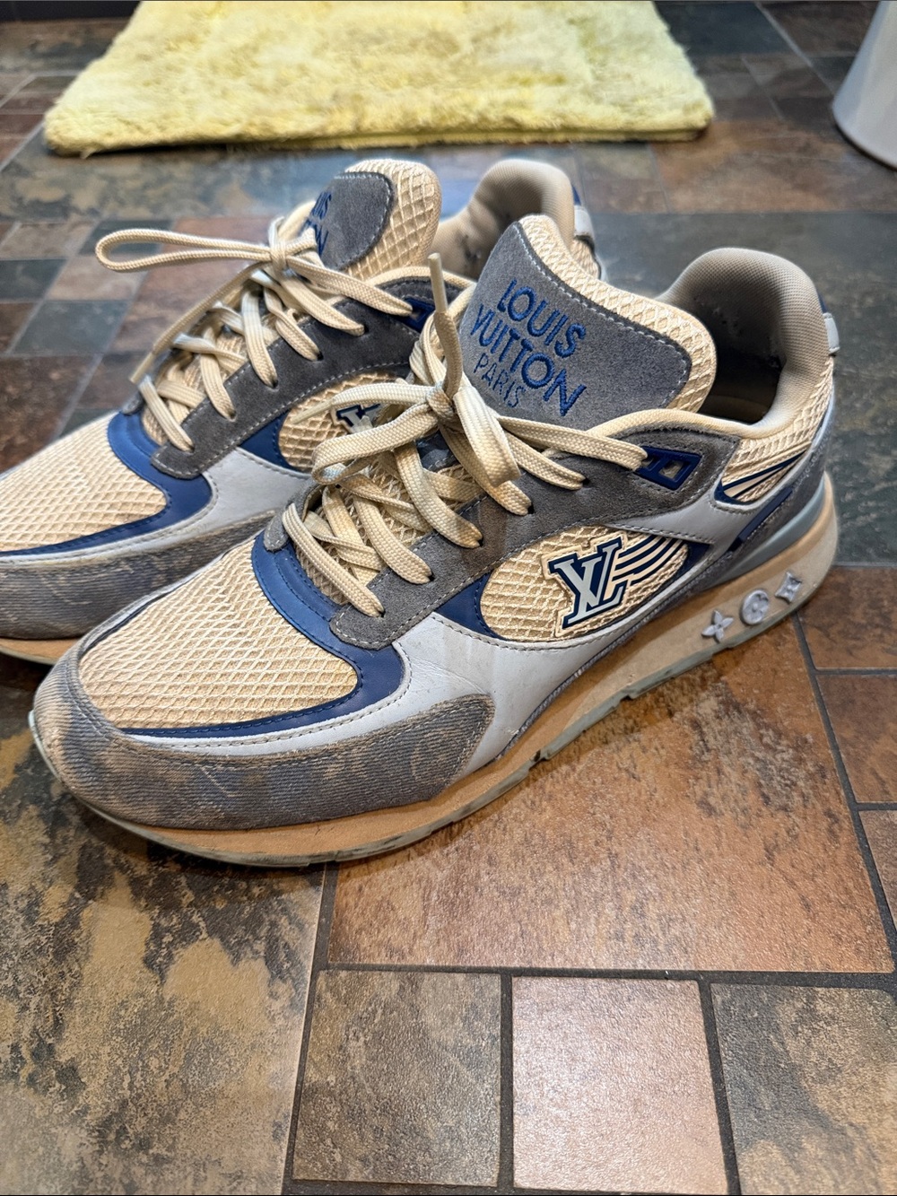 Louis Vuitton Beige and Blue Runner Sneakers